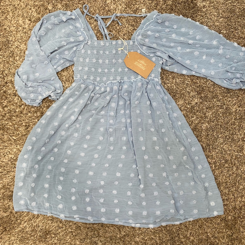 Blue Smocked Off-Shoulder maternity dress